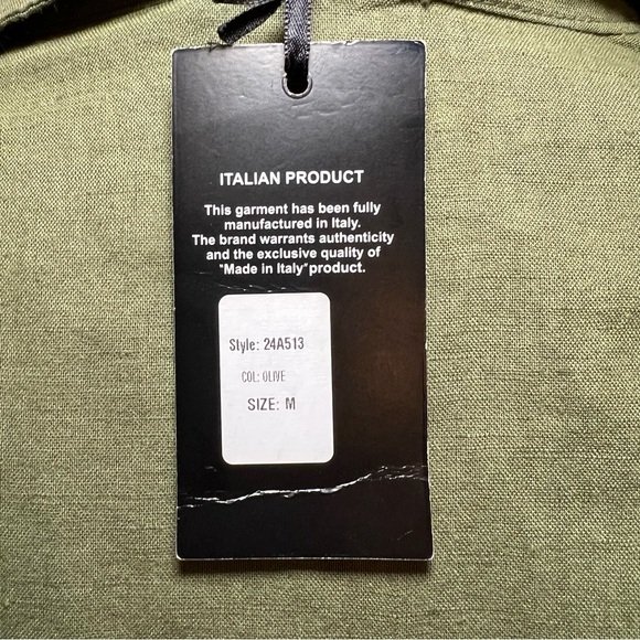 Francesca Bettini Olive Green Short Sleeve Button Up Linen Blend Shirt Dress M - Picture 5 of 11